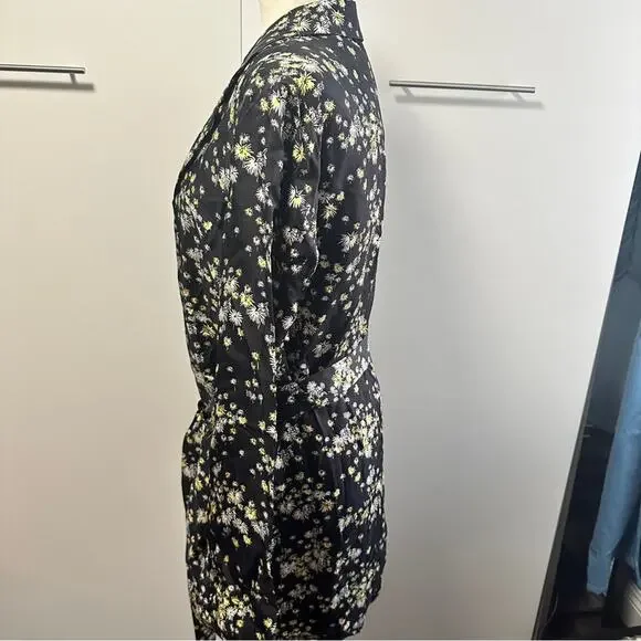 Scotch & Soda Size L Suit Jacket Blazer Belted Garden Girl Belted Black Yellow - Picture 14 of 16